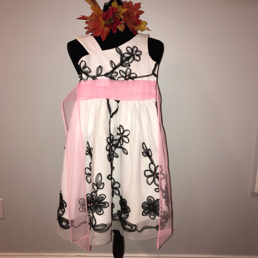 Charming White Dress with black and pink accents